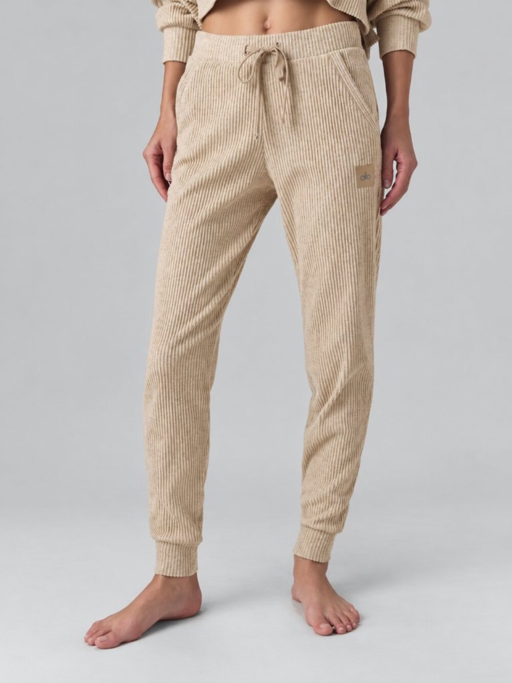 ALO Yoga Muse Gravel Heather Ribbed Jogger Sweatpants Size L